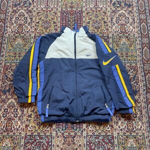 VTG 90s 00s Nike Silver Tag Reversible Big Logo Striped Track Jacket Blue M